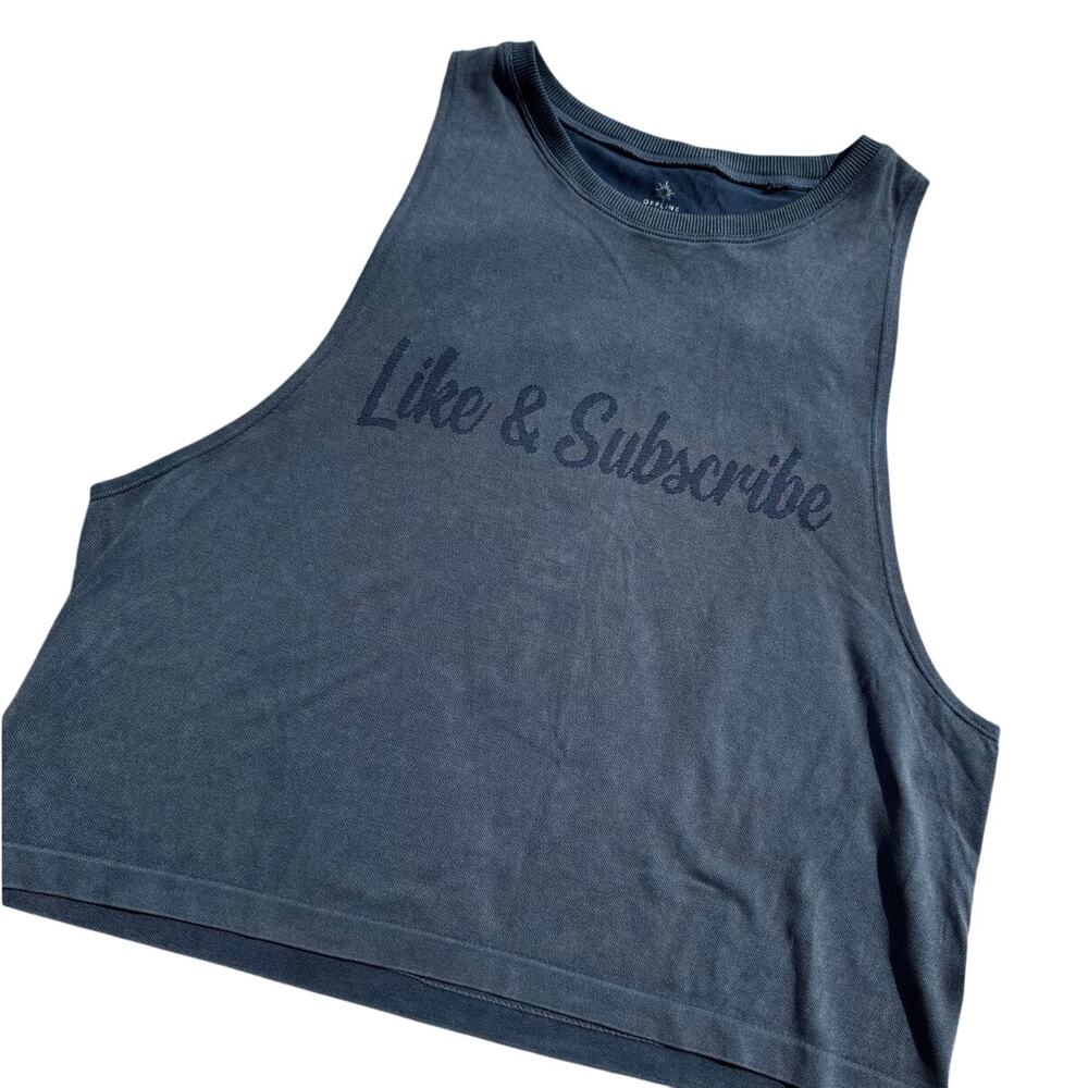 OFFLINE Aerie Like & Subscribe Graphic Muscle Tank Top Sz S NWT Sleeveless Gray
